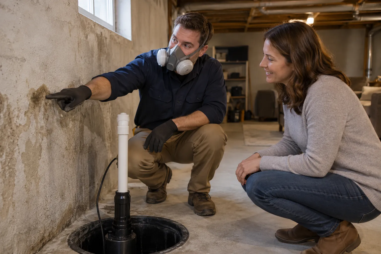 Homeowner reviewing a mold inspection checklist in a Cincinnati basement